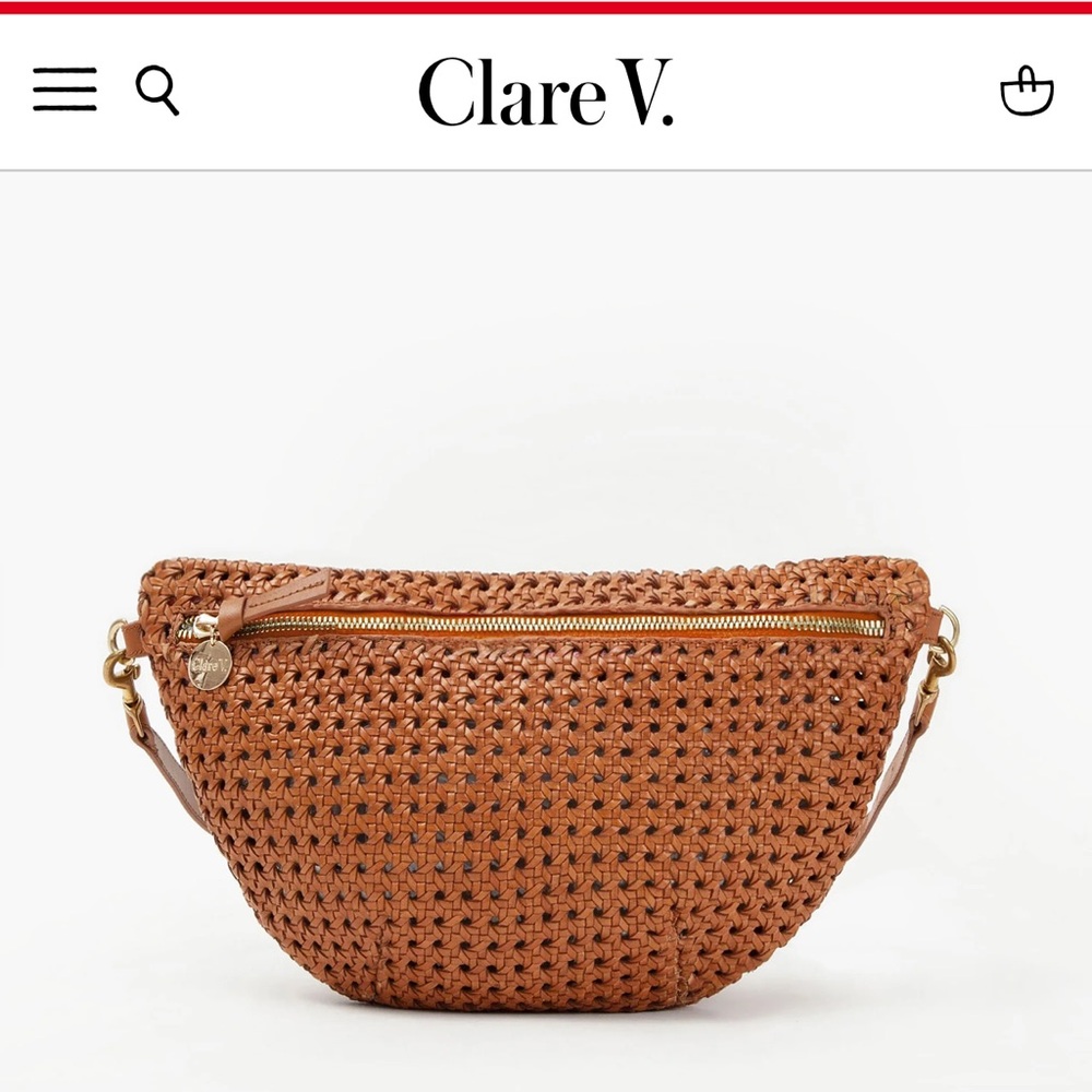 Clare V. Grande FannyPack Tan Rattan Hanbag & Brass Chain crossbody strap $520